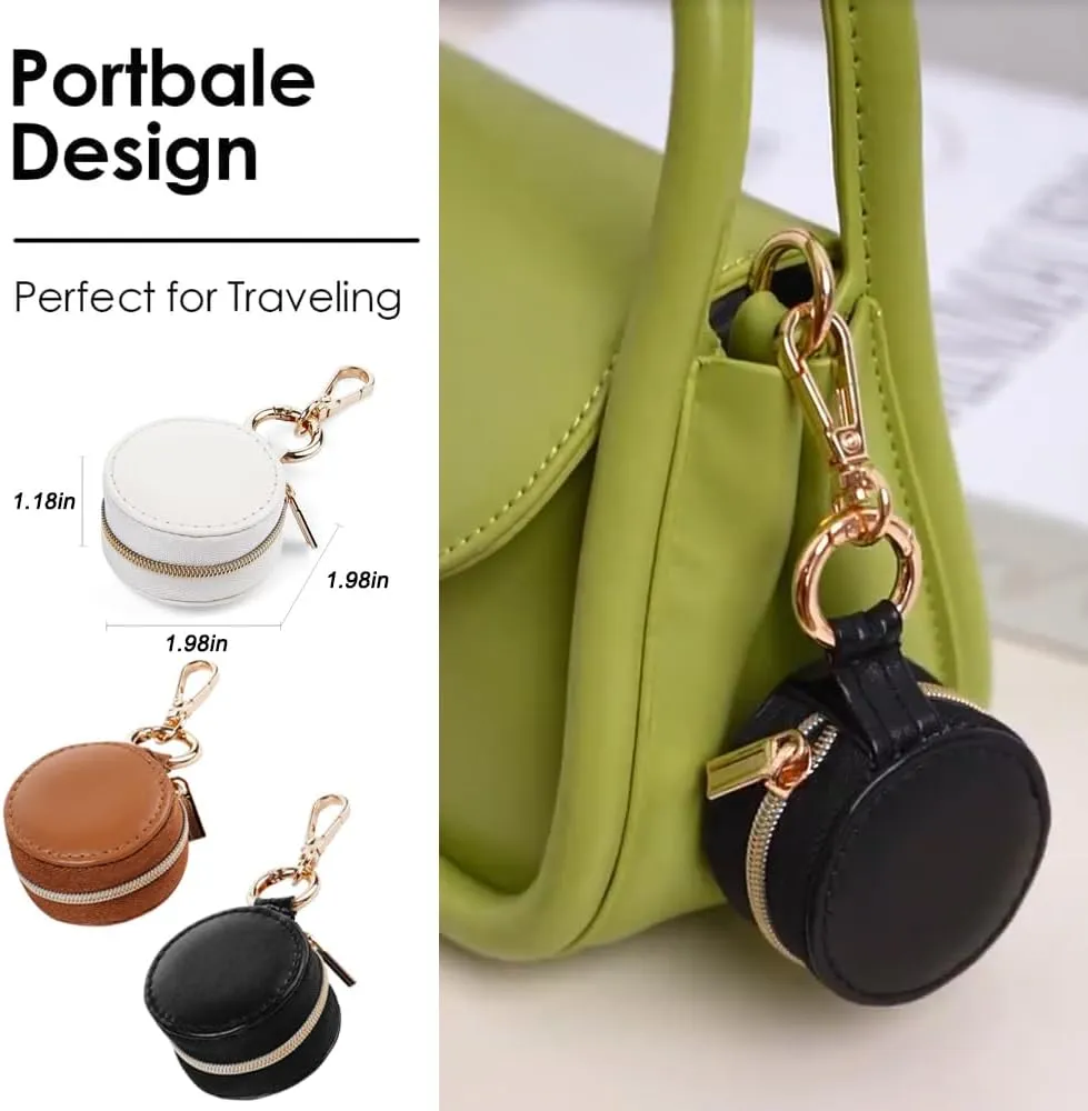 2Pcs Outdoor Exercise Ring Holder Keychain, Travel Jewelry Case Velvet Lined Organizer Clutch Purse for Earrings/Necklace, Wedding Party Favors & Daily Storage Bag Gift for Women (White Black)