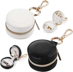 2Pcs Outdoor Exercise Ring Holder Keychain, Travel Jewelry Case Velvet Lined Organizer Clutch Purse for Earrings/Necklace, Wedding Party Favors & Daily Storage Bag Gift for Women (White Black)