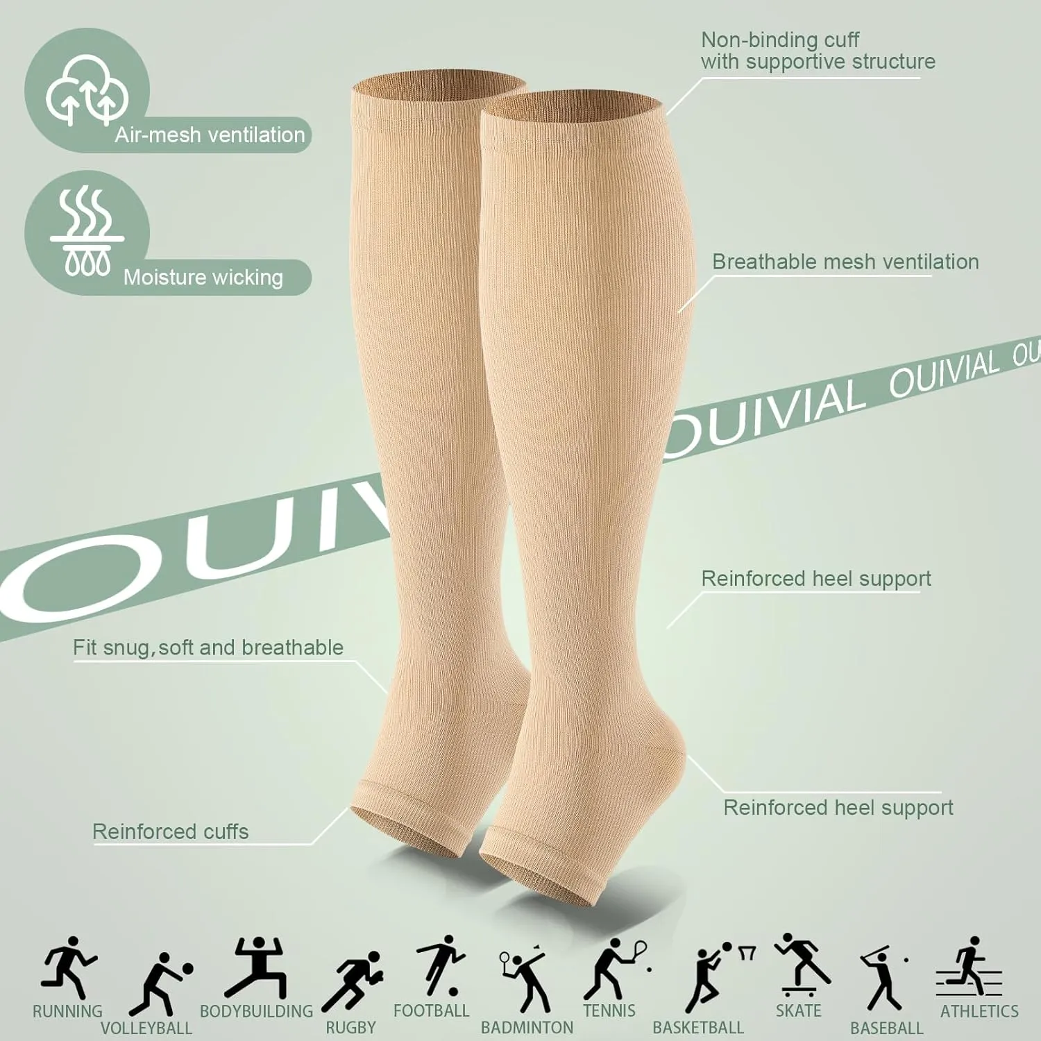 3 Pack Copper Compression Socks for Women&Men 20-30mmHg Open Toe Knee High Support Socks for Varicose Vein Running