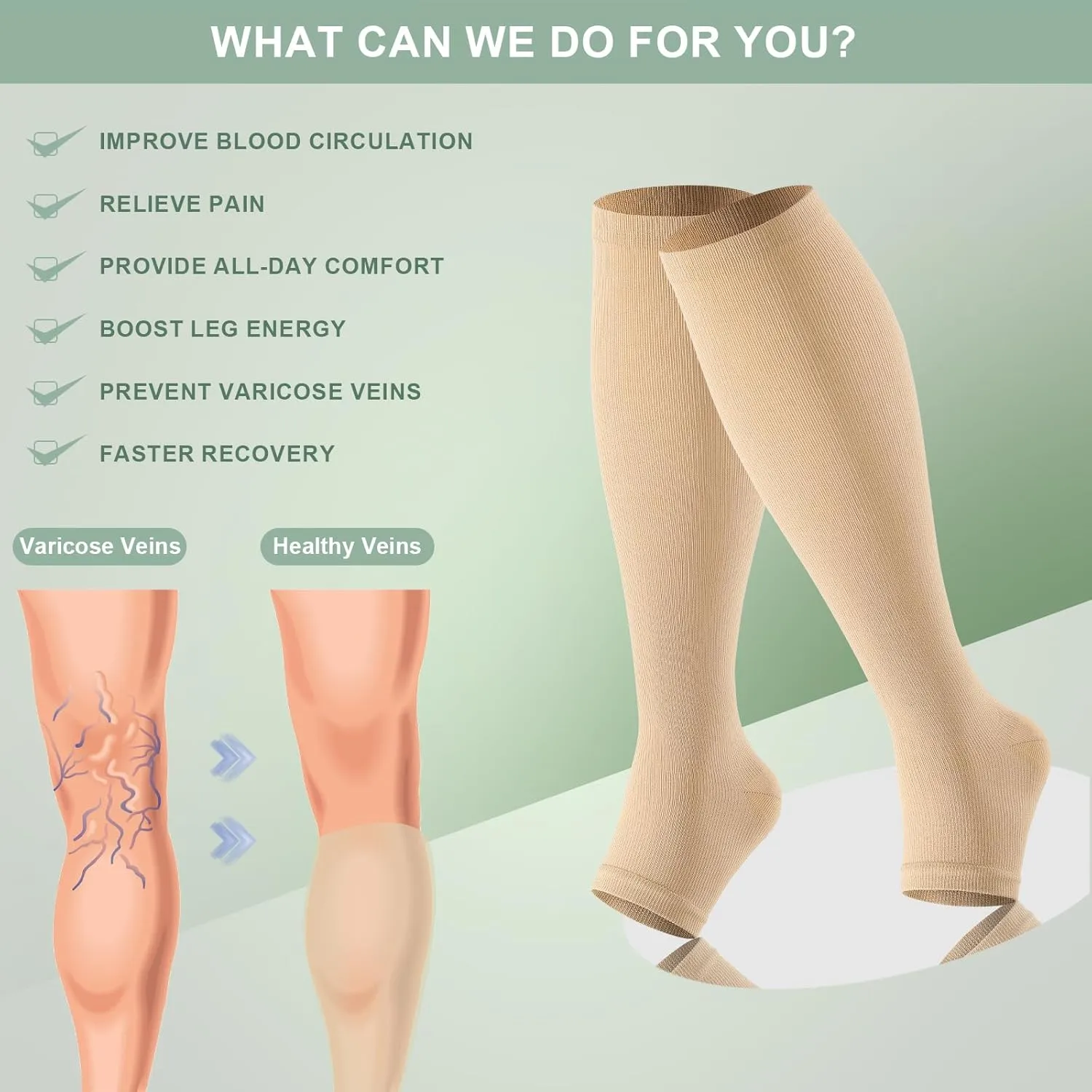 3 Pack Copper Compression Socks for Women&Men 20-30mmHg Open Toe Knee High Support Socks for Varicose Vein Running
