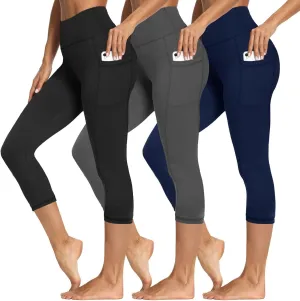 3 Packs Leggings with Pockets for Women, Soft High Waisted Tummy Control Workout Yoga Pants