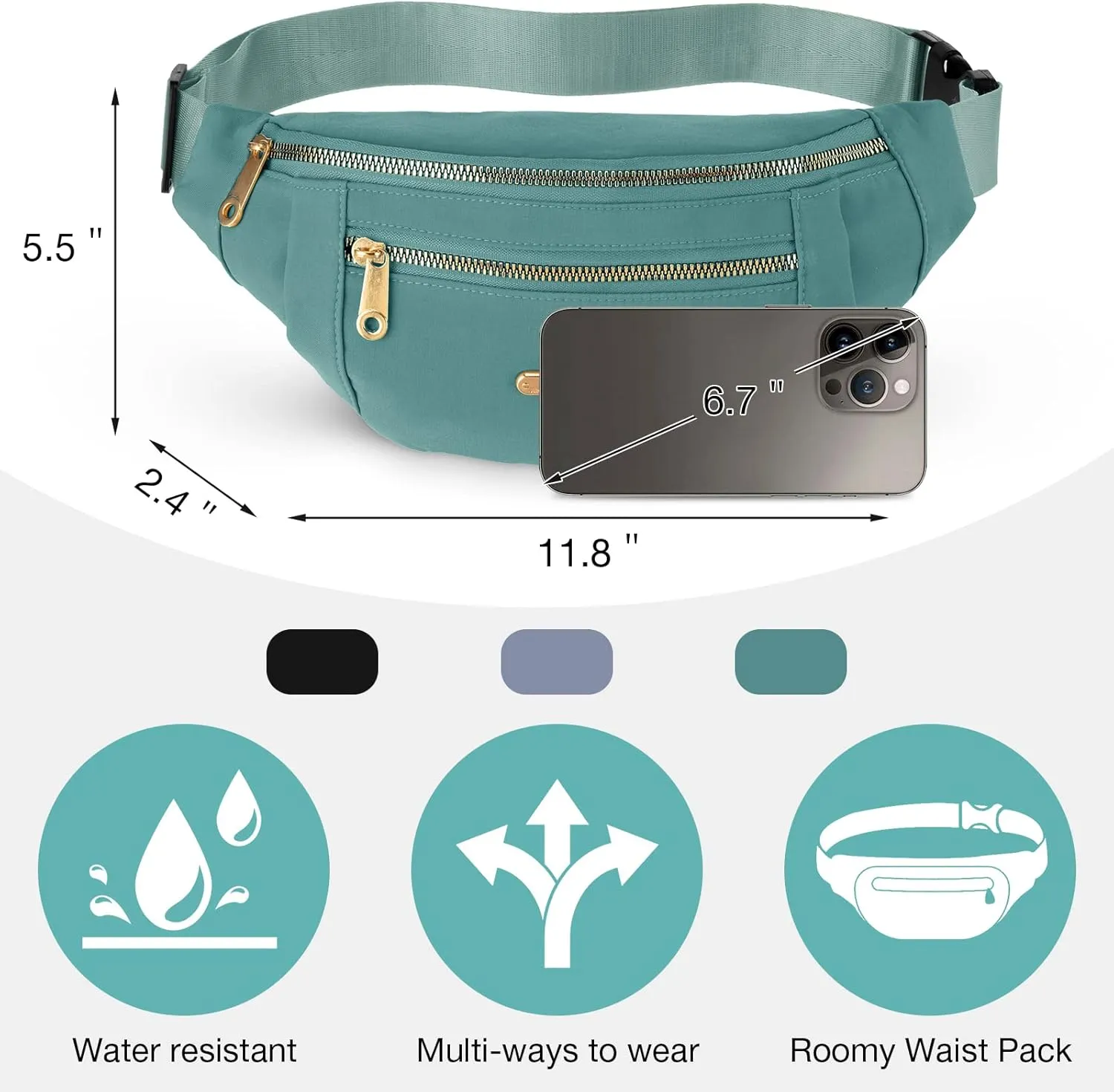 3 Pcs Waterproof Fanny Packs for Women and Men Waist Pack with Adjustable Strap Waist Pouch for Sports Running Exercise Walking Travel