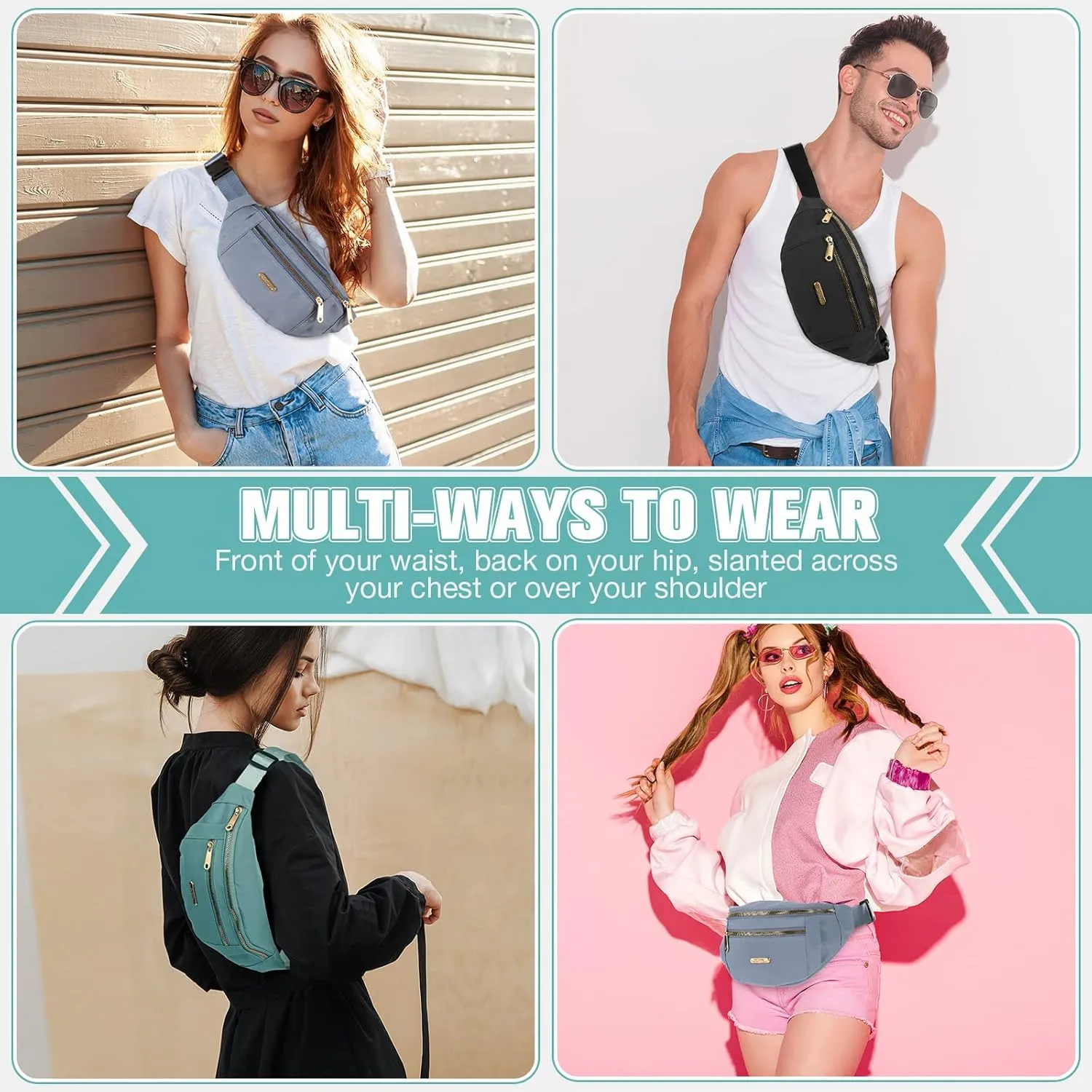 3 Pcs Waterproof Fanny Packs for Women and Men Waist Pack with Adjustable Strap Waist Pouch for Sports Running Exercise Walking Travel