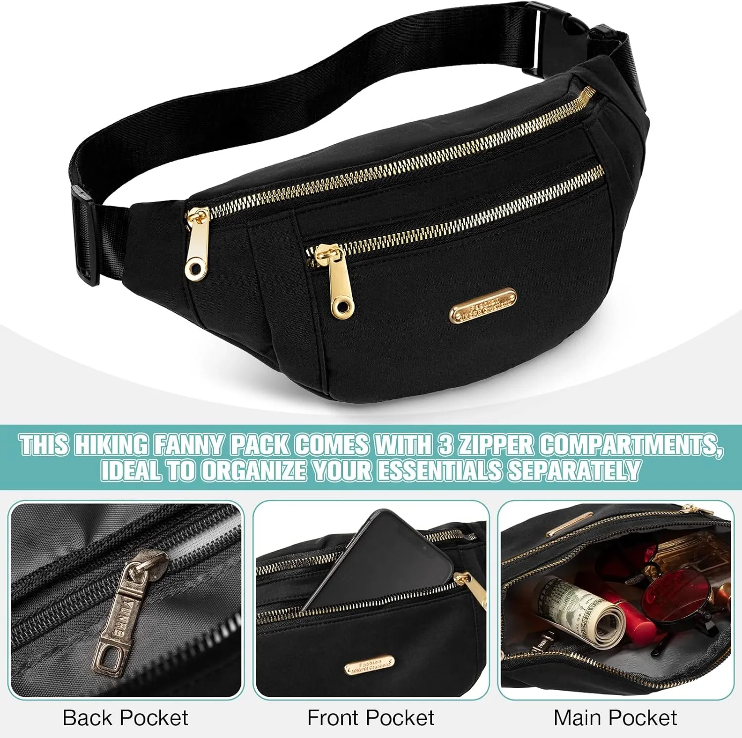 3 Pcs Waterproof Fanny Packs for Women and Men Waist Pack with Adjustable Strap Waist Pouch for Sports Running Exercise Walking Travel