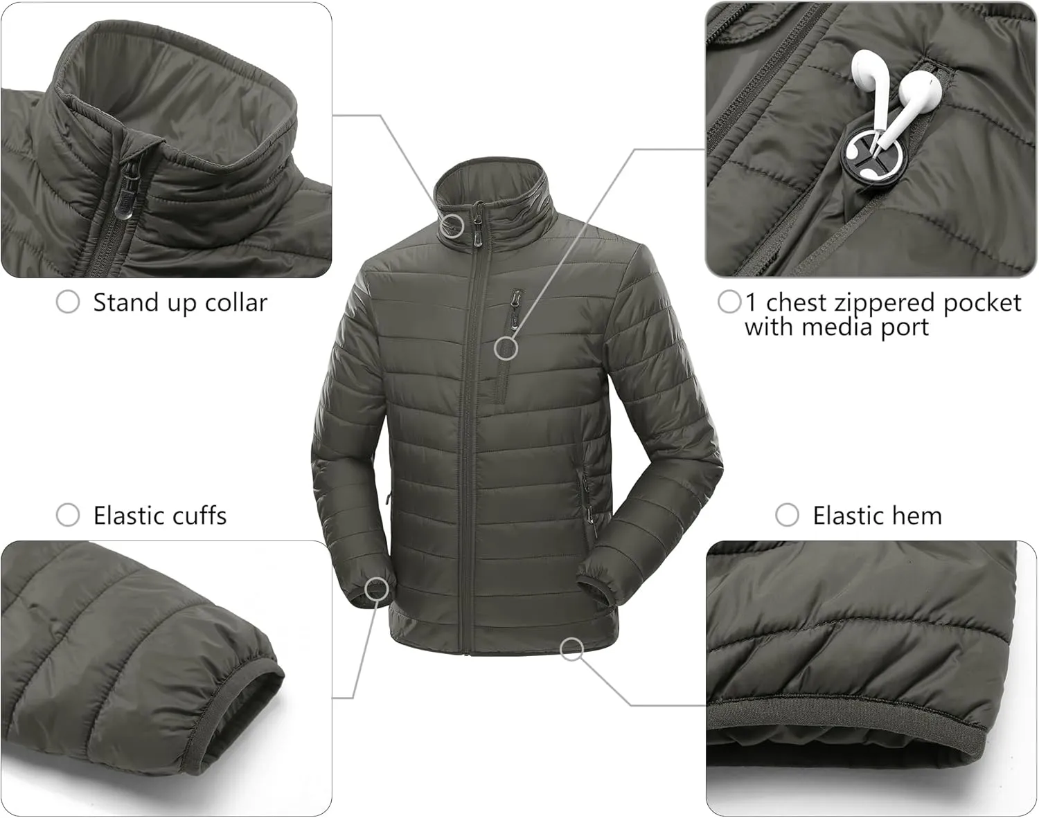 33,000ft Men's Puffer Jacket Lightweight Packable Winter Jacket