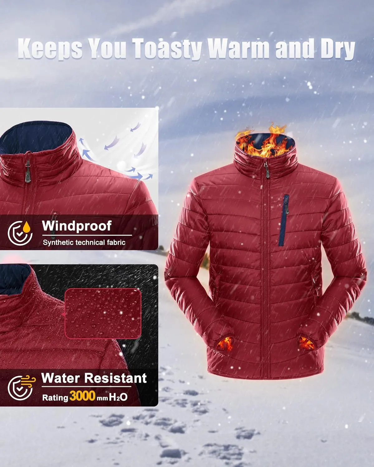33,000ft Men's Puffer Jacket Lightweight Packable Winter Jacket