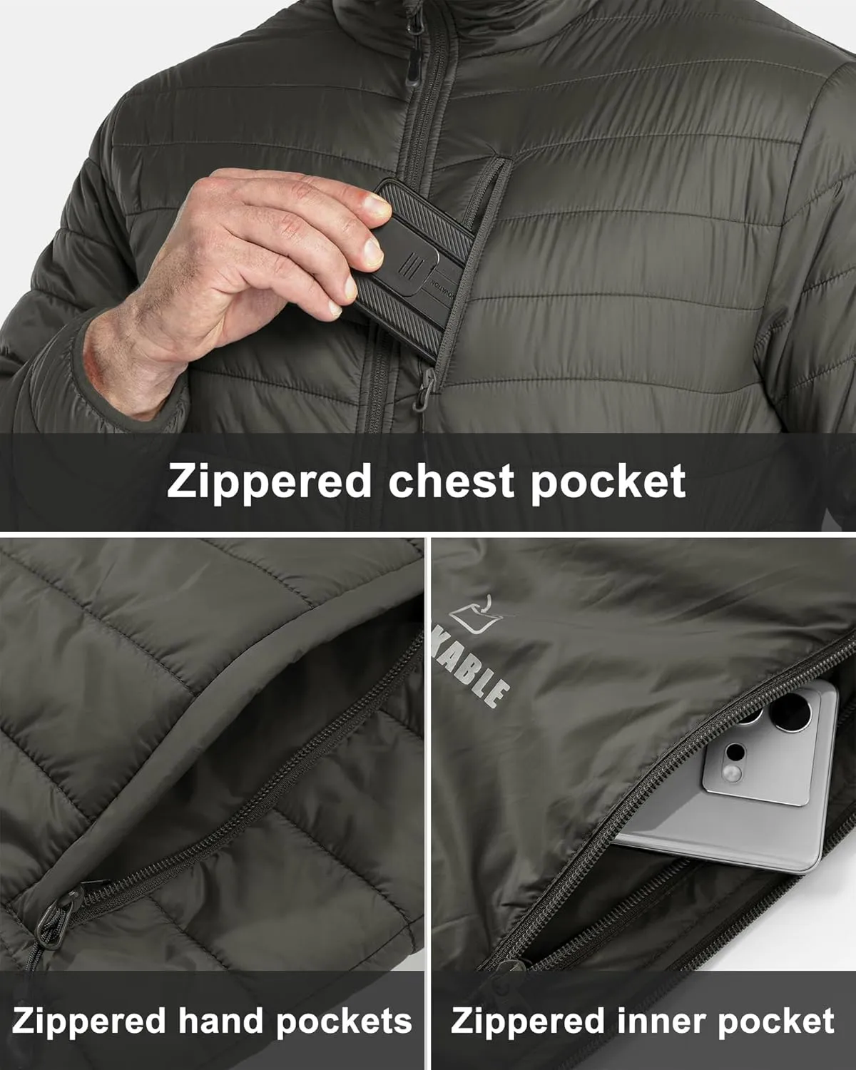 33,000ft Men's Puffer Jacket Lightweight Packable Winter Jacket