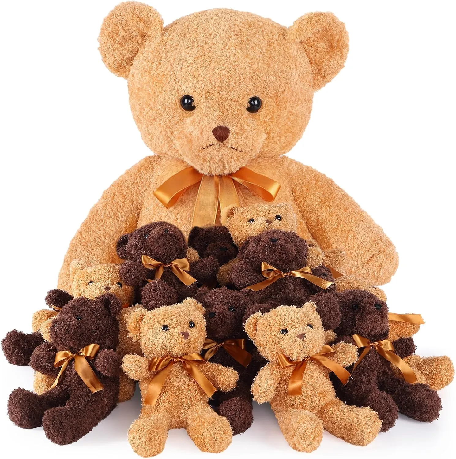 39'' Giant Plush Bear Mommy and 16 Pcs Baby Bear 12'' Soft Stuffed Animal for Teddies Baby Shower Birthday Decor Graduation Gift Party Favors