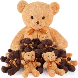 39'' Giant Plush Bear Mommy and 16 Pcs Baby Bear 12'' Soft Stuffed Animal for Teddies Baby Shower Birthday Decor Graduation Gift Party Favors
