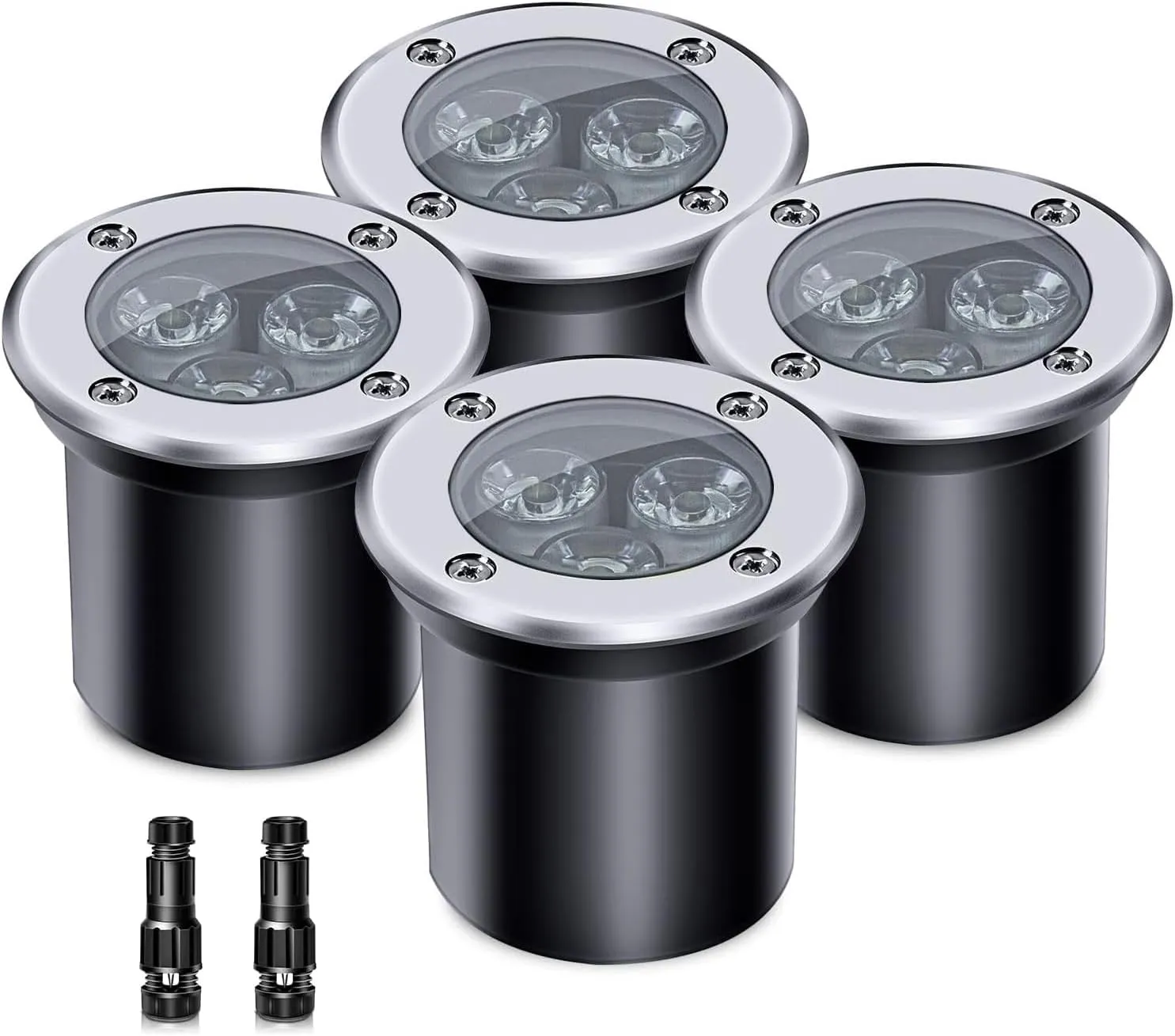 4 Pack 3w 12v Low Voltage In-ground Lights LED Landscape Light Waterproof IP67 Pathway Lights Outdoor spotlights Trees Flags for Garden,Yard,Tree (Warm White)