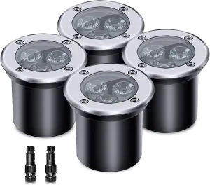 4 Pack 3w 12v Low Voltage In-ground Lights LED Landscape Light Waterproof IP67 Pathway Lights Outdoor spotlights Trees Flags for Garden,Yard,Tree (Warm White)