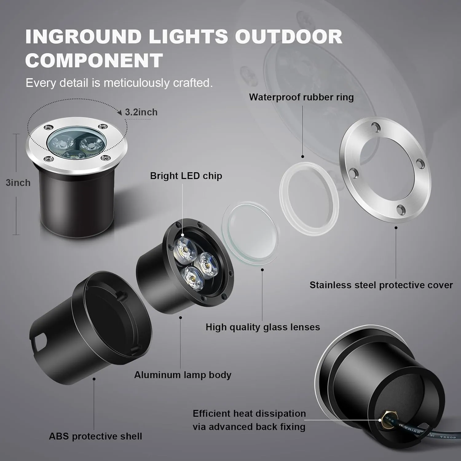 4 Pack 3w 12v Low Voltage In-ground Lights LED Landscape Light Waterproof IP67 Pathway Lights Outdoor spotlights Trees Flags for Garden,Yard,Tree (Warm White)