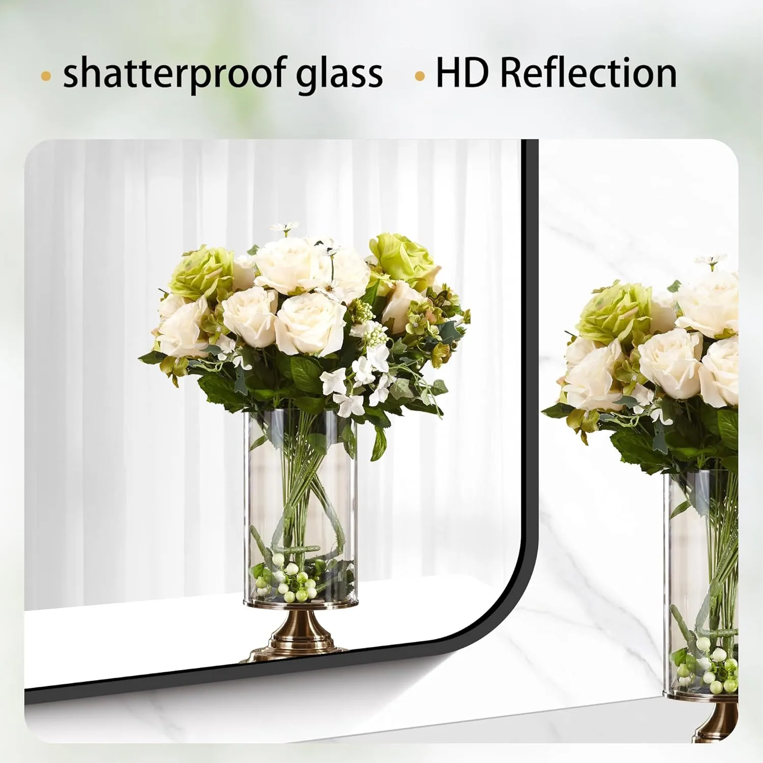 40" x 36"Bathroom Mirror, Matte Black Wall Mirror with Metal Frame, Decorative Rectangular Vanity Mirror for Bedroom Bathroom Living Room Entryway (Horizontal/Vertical)