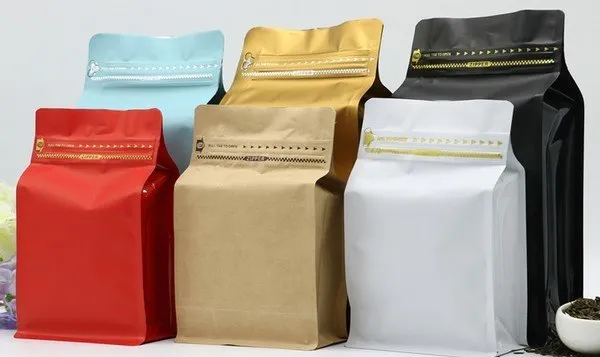 500g Box Bottom Coffee Pouch, Multi Matt Colours, Foil Lined, Tear Off Zip Lock, With / Without Valve