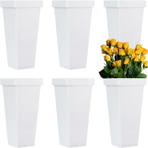 6 Pack Flower Buckets for Cut Flowers 13.4 Inch Plastic Floral Buckets Modern Square Vases for Centerpieces Display Decorative Plastic Vases for Home Office Wedding Decorations-White
