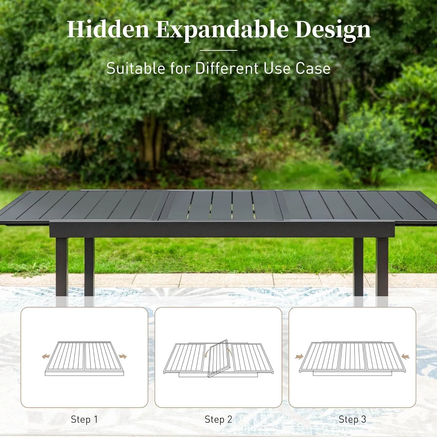 61"-87" Patio Dining Table for 6-8,Expanded Patio Table,E-Coating and Powder Coating Steel Frame Metal Outdoor Patio Table for Garden Backyard Lawn Yard