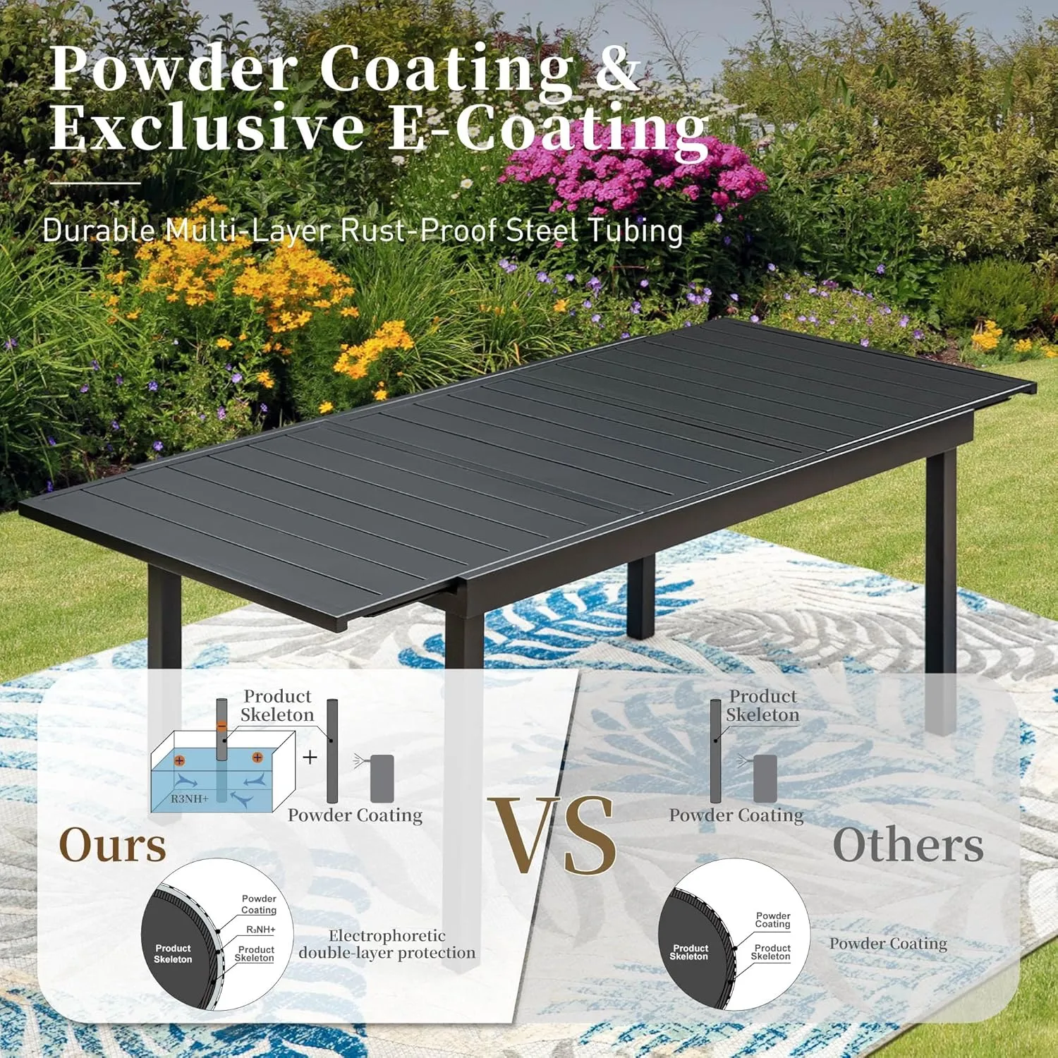 61"-87" Patio Dining Table for 6-8,Expanded Patio Table,E-Coating and Powder Coating Steel Frame Metal Outdoor Patio Table for Garden Backyard Lawn Yard