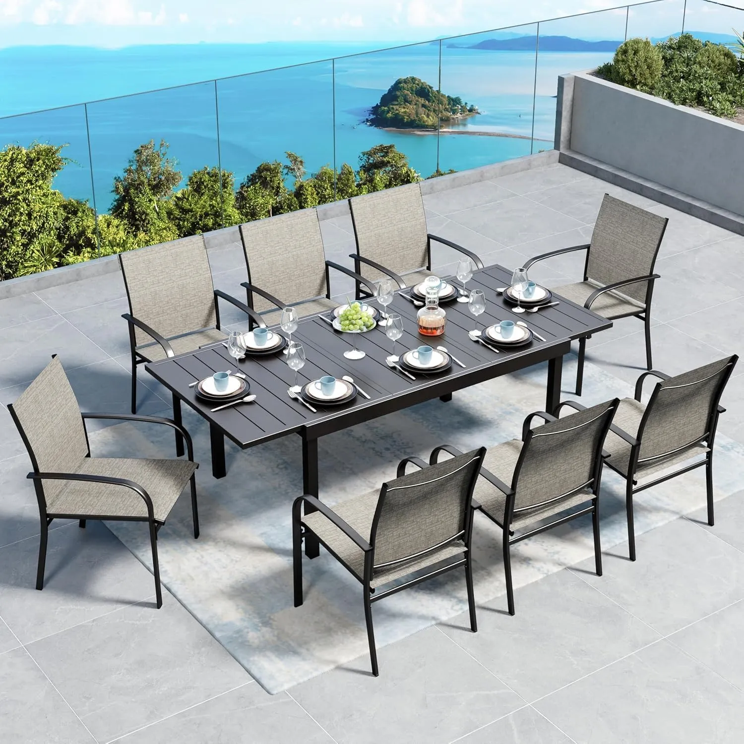61"-87" Patio Dining Table for 6-8,Expanded Patio Table,E-Coating and Powder Coating Steel Frame Metal Outdoor Patio Table for Garden Backyard Lawn Yard