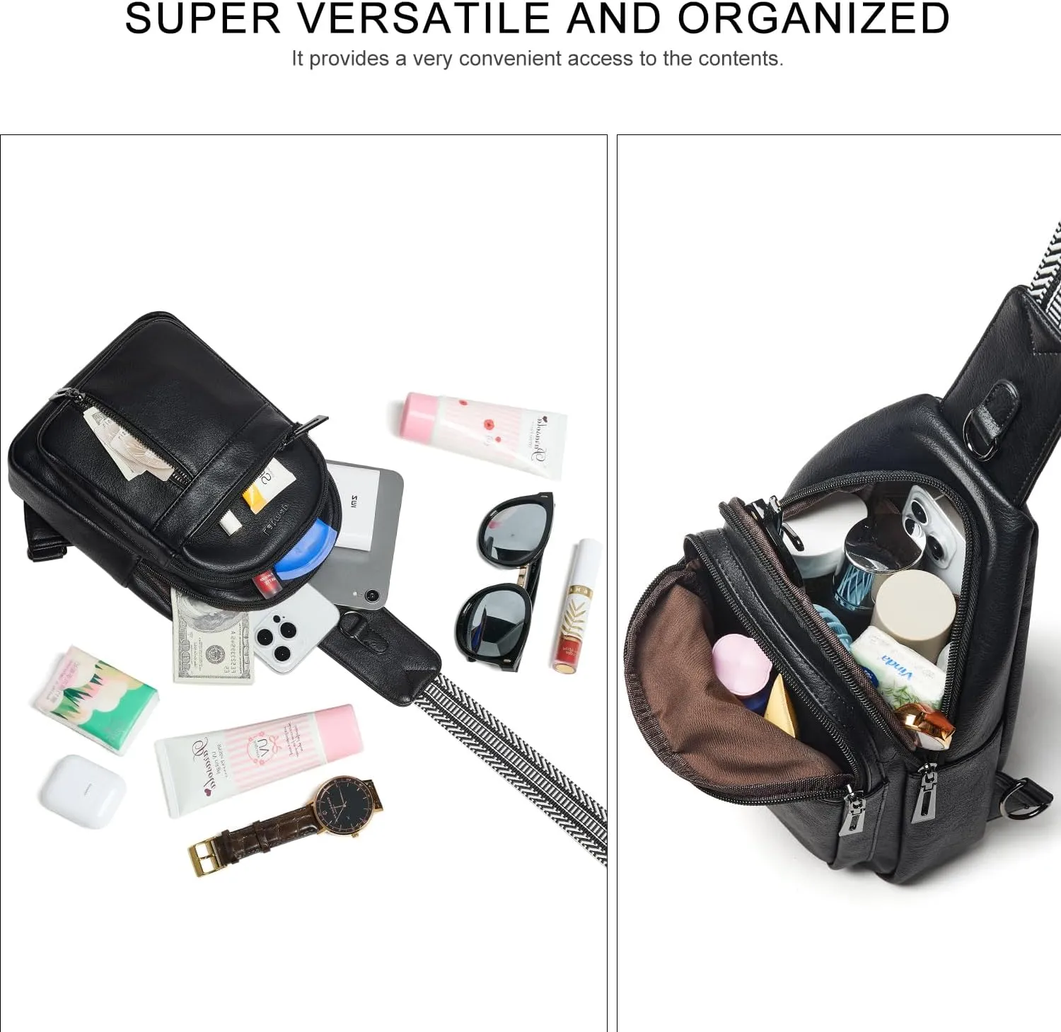 7L Sling Bag For Women Men Backpack Fanny Pack Crossbody Chest Travel Shoulder Belt Bags Purse Handbag PU Leather
