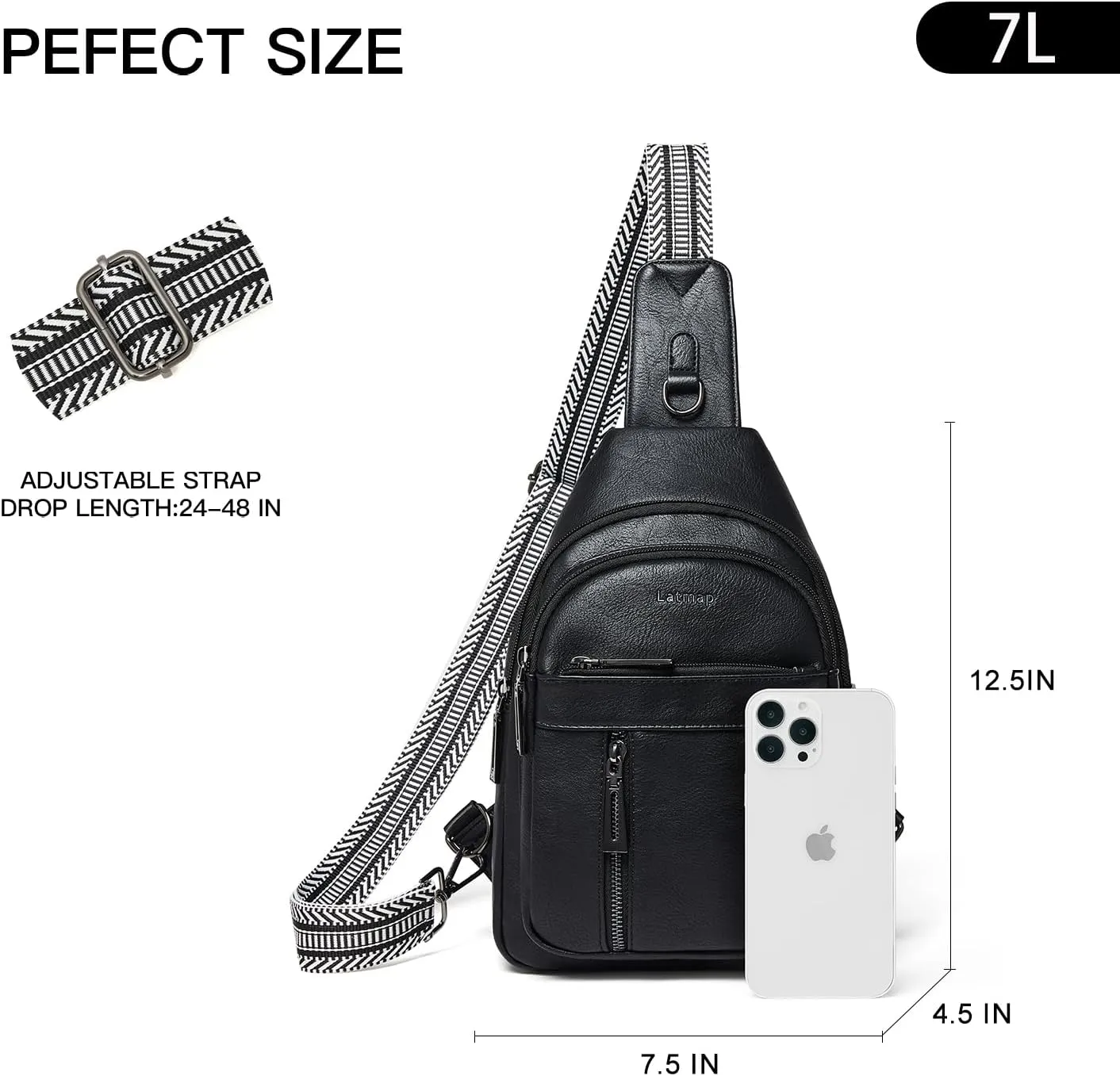 7L Sling Bag For Women Men Backpack Fanny Pack Crossbody Chest Travel Shoulder Belt Bags Purse Handbag PU Leather