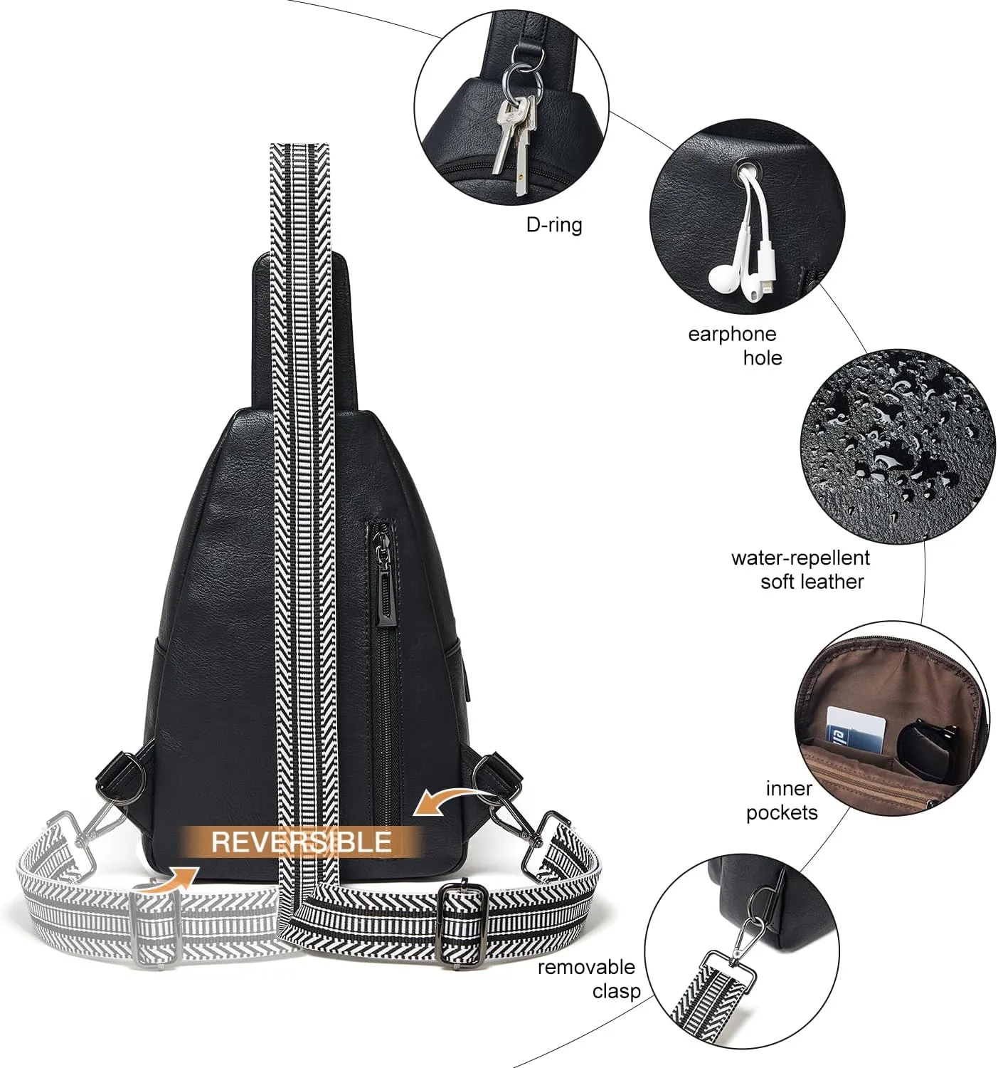 7L Sling Bag For Women Men Backpack Fanny Pack Crossbody Chest Travel Shoulder Belt Bags Purse Handbag PU Leather