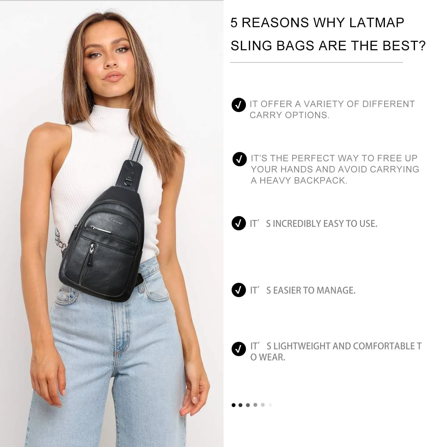 7L Sling Bag For Women Men Backpack Fanny Pack Crossbody Chest Travel Shoulder Belt Bags Purse Handbag PU Leather