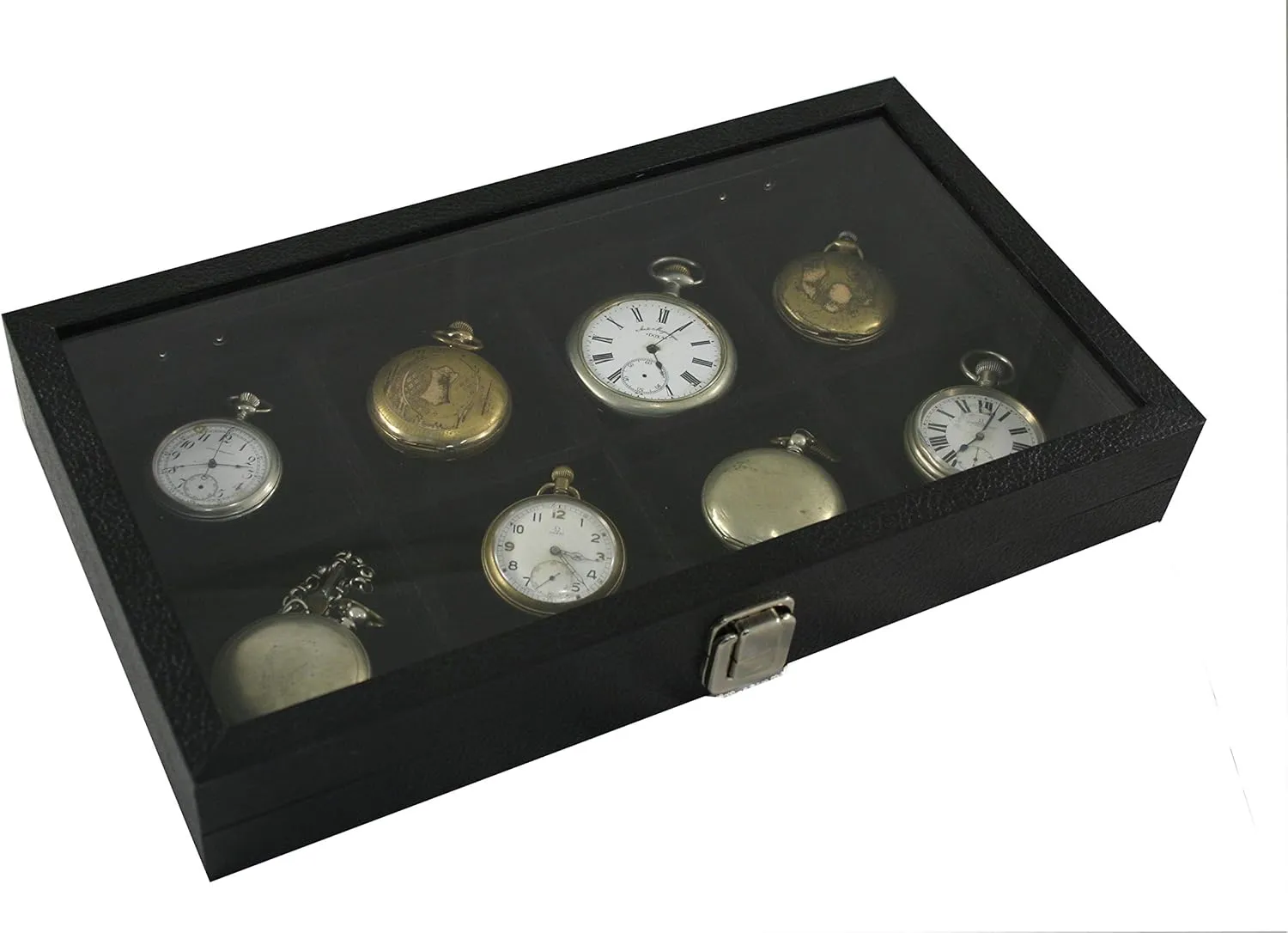 8 Pocket Watch Show Case Display Antique Jewelry Supply Glass Top
