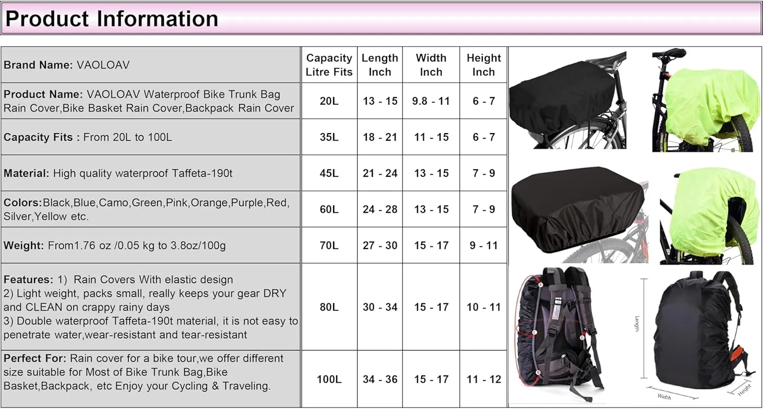80L - 100L Bicycle Rear Rack Rain Cover Bike Trunk Rain Cover Green