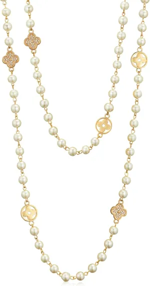 8MM Round Simulated Shell Pearl Strand Layered Necklace for Women, Dainty Multiple Strands Long Necklace for Party, Vintage Costume Jewelry