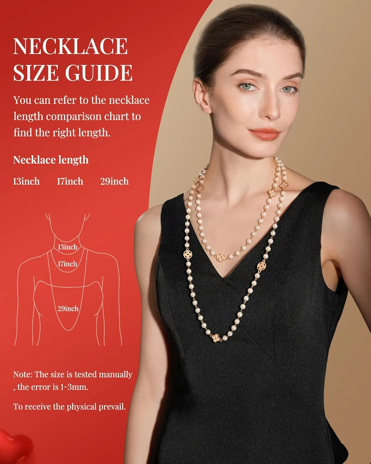 8MM Round Simulated Shell Pearl Strand Layered Necklace for Women, Dainty Multiple Strands Long Necklace for Party, Vintage Costume Jewelry