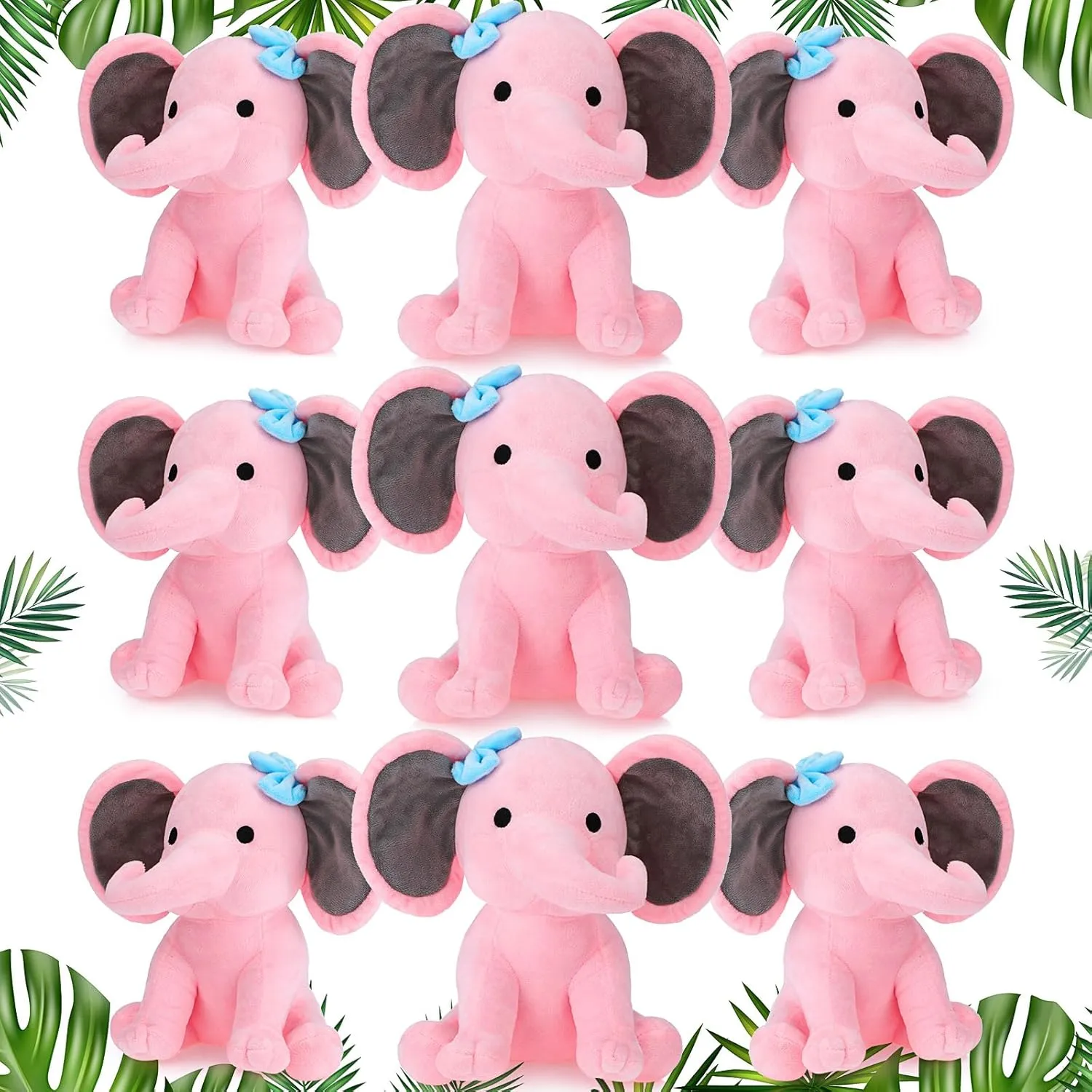 9-Piece Soft Cute Elephant Plush Toys for Baby Shower & Party Supplies (Pink)