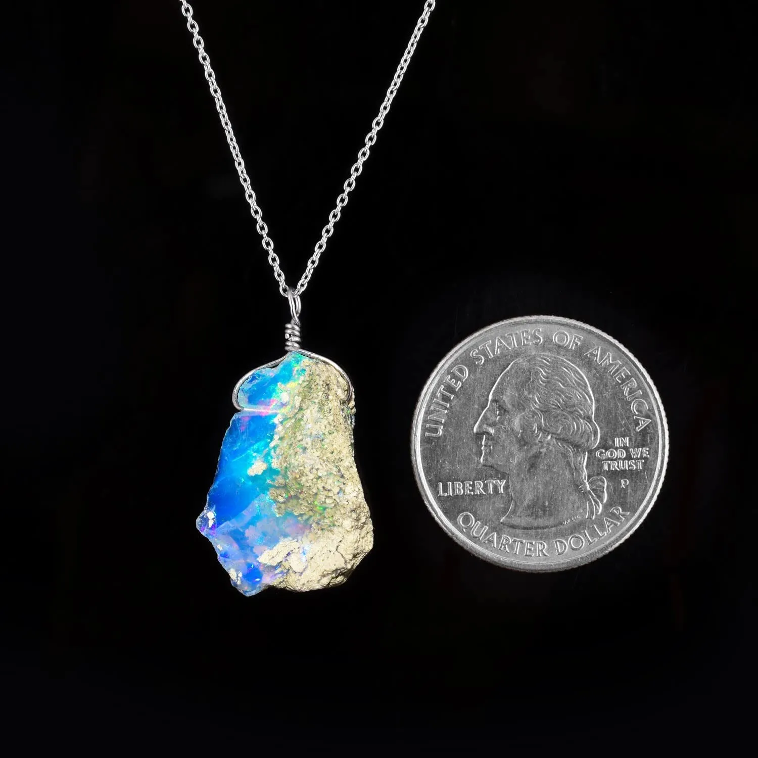 AA  Natural Ultra Fire Raw Ethiopian Opal Rough Handmade Dainty Pendant Necklace For Women, Healing Chakra Crystals, Birthstone Jewelry, Rhodium Plated 925 Sterling Silver Chain 20 inch, Gift for Her