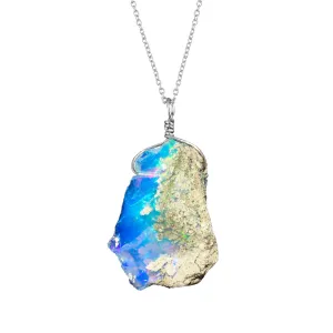 AA  Natural Ultra Fire Raw Ethiopian Opal Rough Handmade Dainty Pendant Necklace For Women, Healing Chakra Crystals, Birthstone Jewelry, Rhodium Plated 925 Sterling Silver Chain 20 inch, Gift for Her