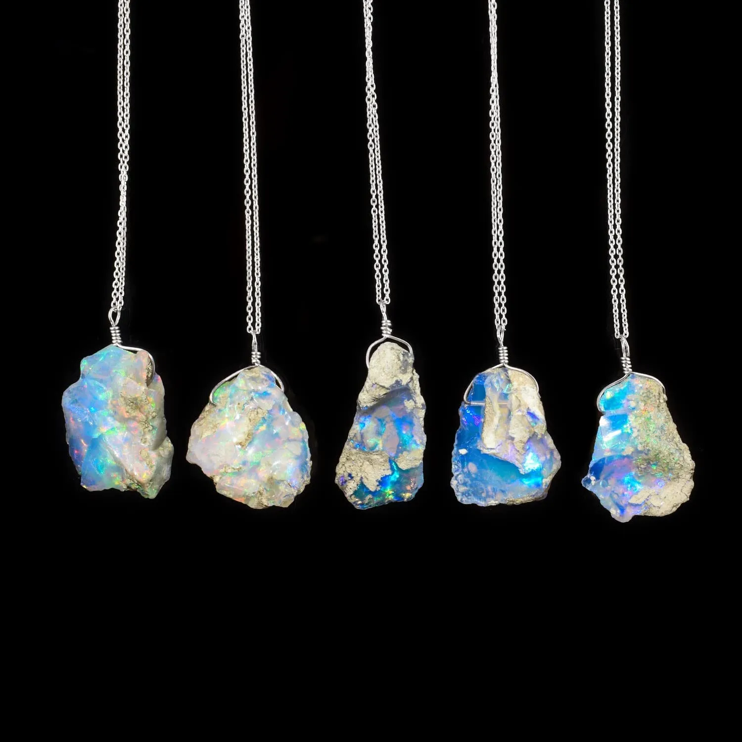 AA  Natural Ultra Fire Raw Ethiopian Opal Rough Handmade Dainty Pendant Necklace For Women, Healing Chakra Crystals, Birthstone Jewelry, Rhodium Plated 925 Sterling Silver Chain 20 inch, Gift for Her
