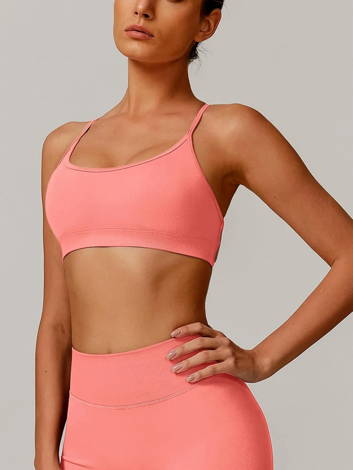 ABOCIW Womens Seamless Backless Sports Bra Open Back Strappy Workout Bras Low Support Criss-Cross Yoga Gym Bra