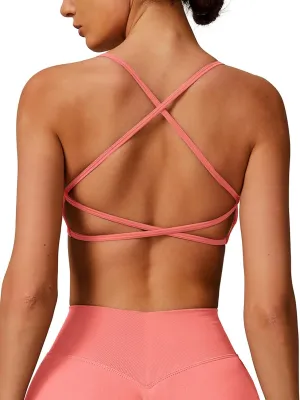 ABOCIW Womens Seamless Backless Sports Bra Open Back Strappy Workout Bras Low Support Criss-Cross Yoga Gym Bra