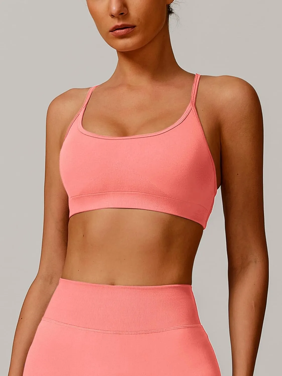 ABOCIW Womens Seamless Backless Sports Bra Open Back Strappy Workout Bras Low Support Criss-Cross Yoga Gym Bra
