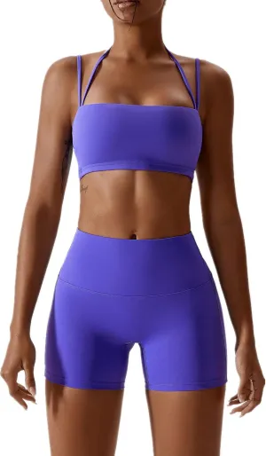 ABOCIW Workout Sets for Women 2 Piece Twist Front Halter Sports Bras High Waist Biker Shorts Exercise Gym Yoga Outfit