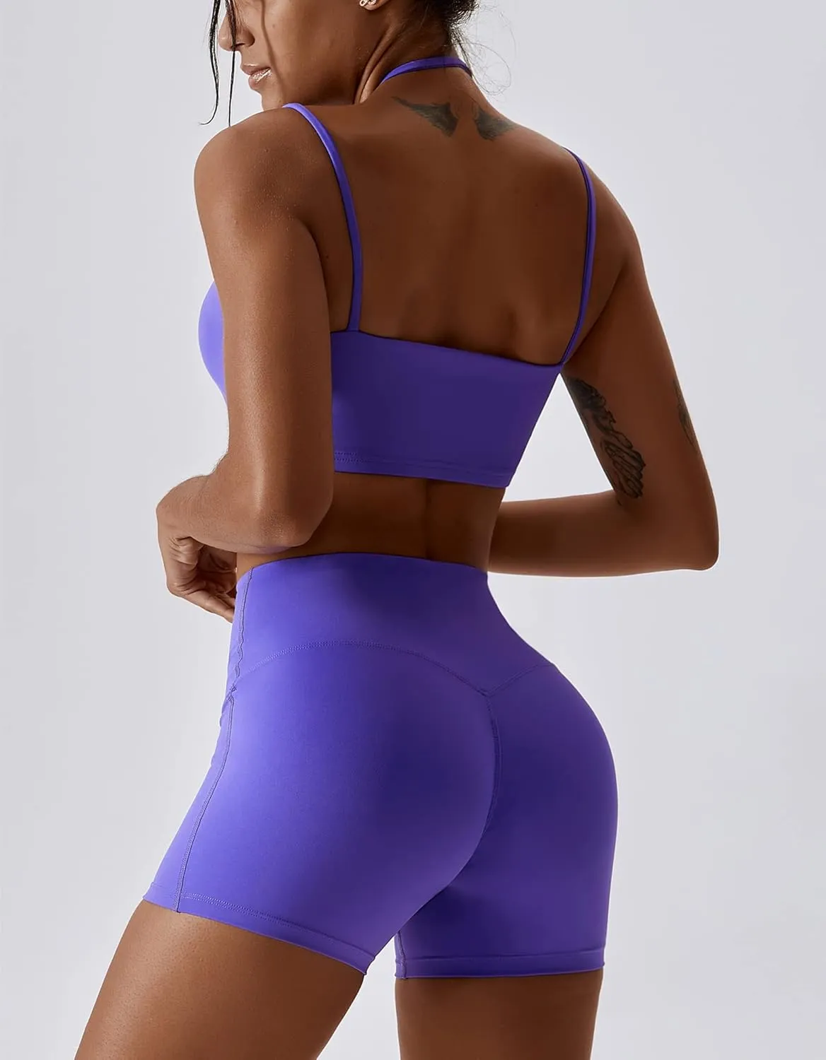 ABOCIW Workout Sets for Women 2 Piece Twist Front Halter Sports Bras High Waist Biker Shorts Exercise Gym Yoga Outfit