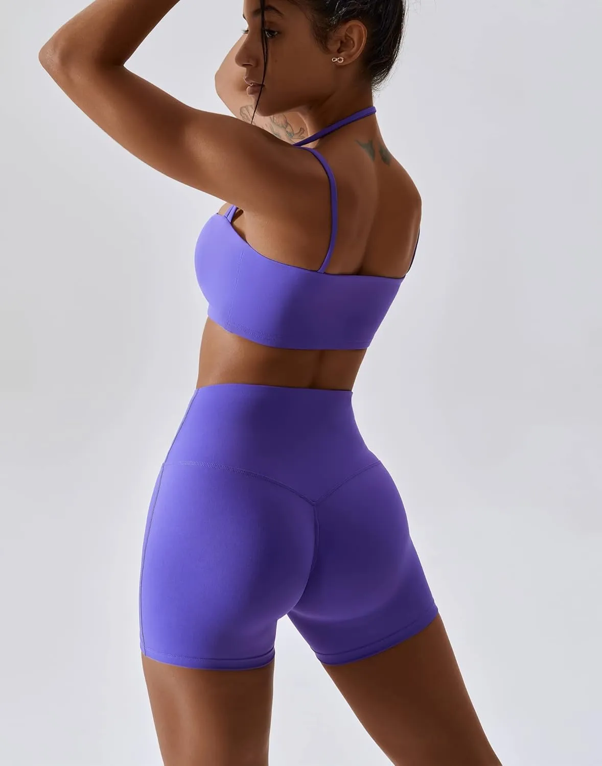 ABOCIW Workout Sets for Women 2 Piece Twist Front Halter Sports Bras High Waist Biker Shorts Exercise Gym Yoga Outfit