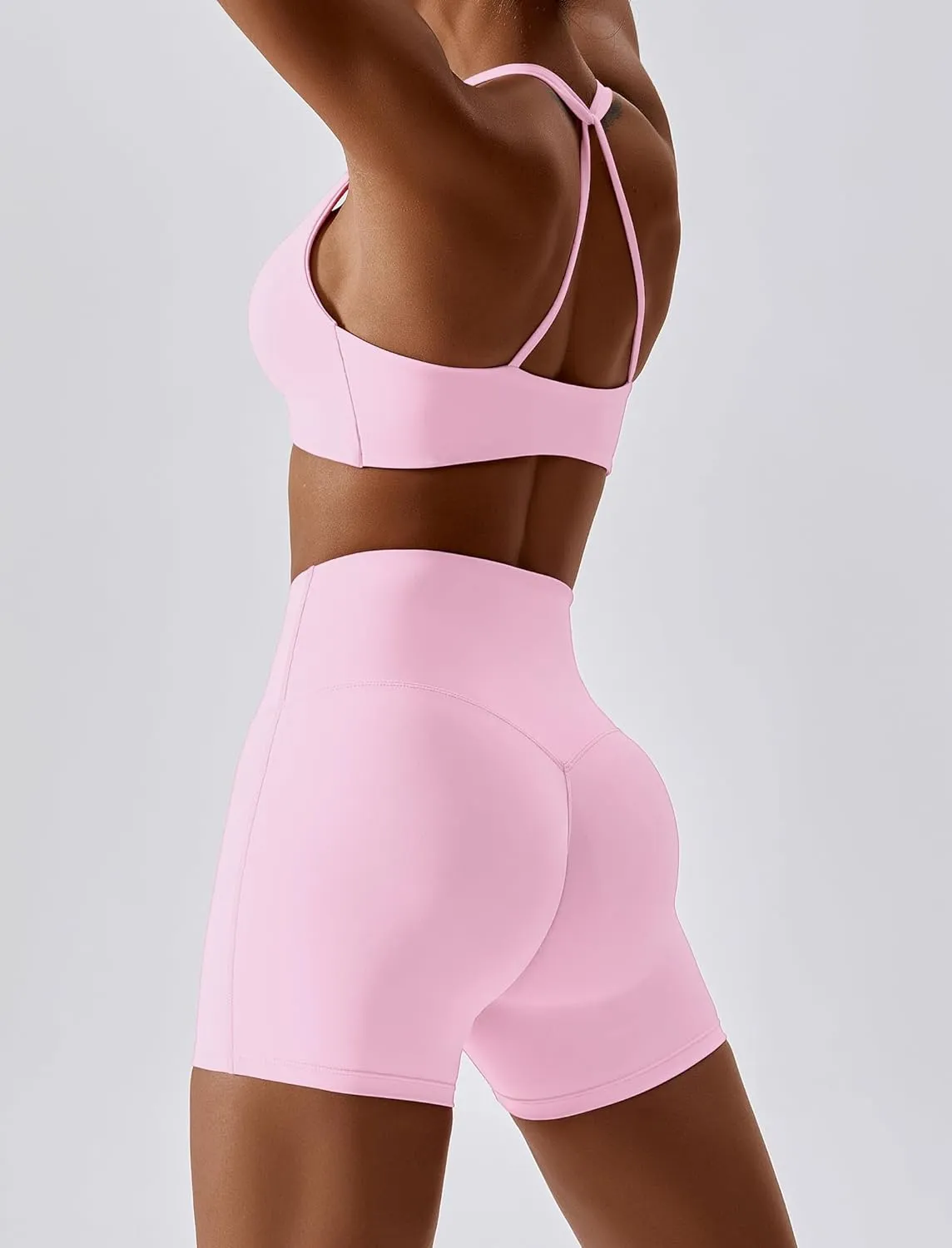 ABOCIW Workout Sets for Women 2 Piece Twist Front Halter Sports Bras High Waist Biker Shorts Exercise Gym Yoga Outfit
