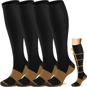 ACTINPUT Copper Compression Socks Men Women Circulation 4 Pairs-Best Support for Nurses,Running,Cycling