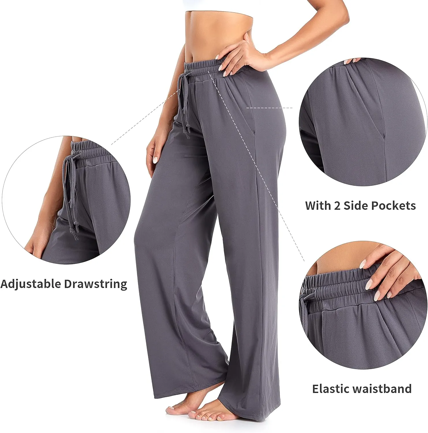 ADANIKI Sweatpants Women Yoga Pants with Pockets for Women Pajamas Work Pants Wide Leg Drawstring Pants for Women's Lounge