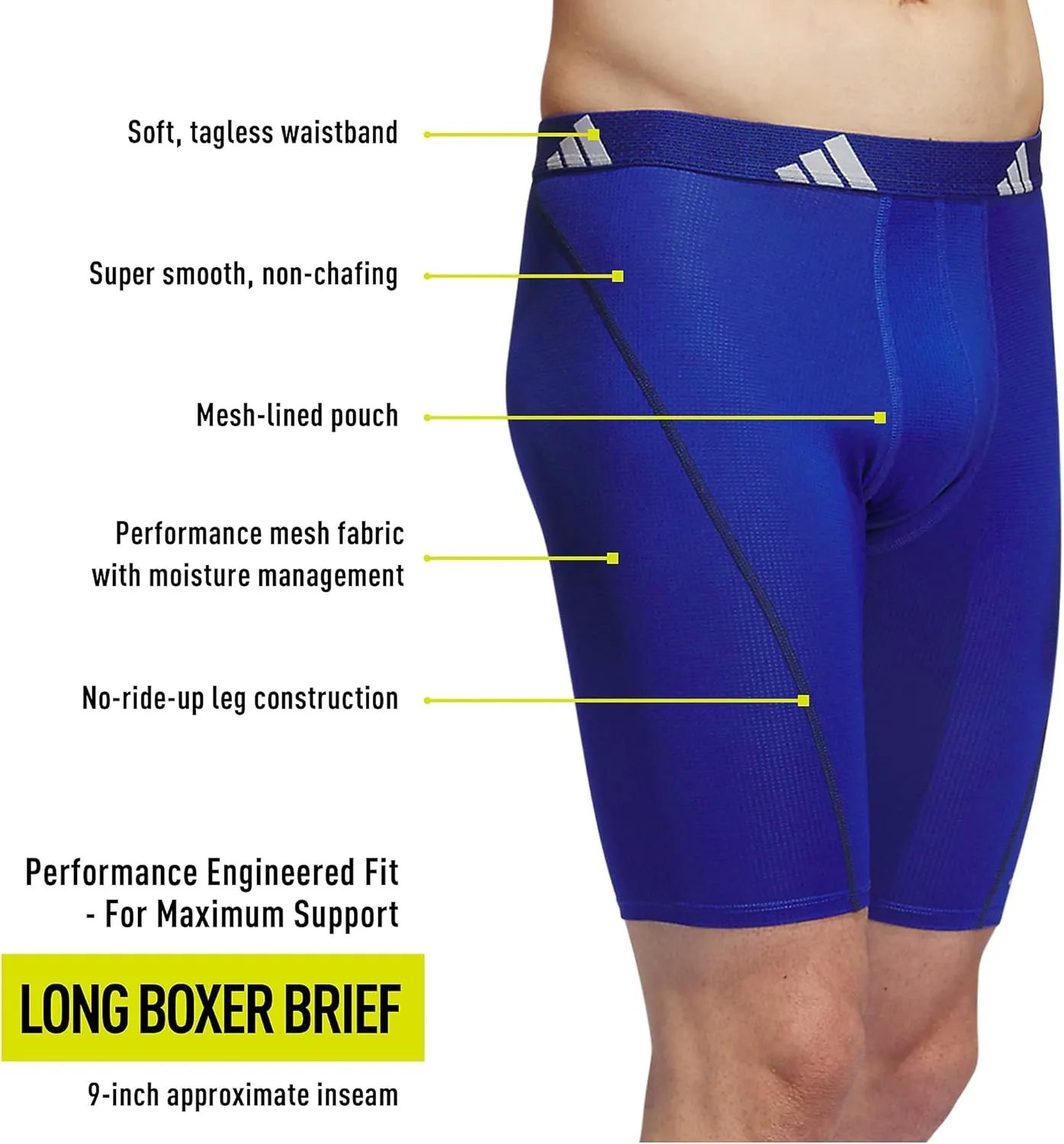 adidas Men's Performance Mesh Long Boxer Brief Underwear (3-Pack), for Active Sport and All Day Comfort