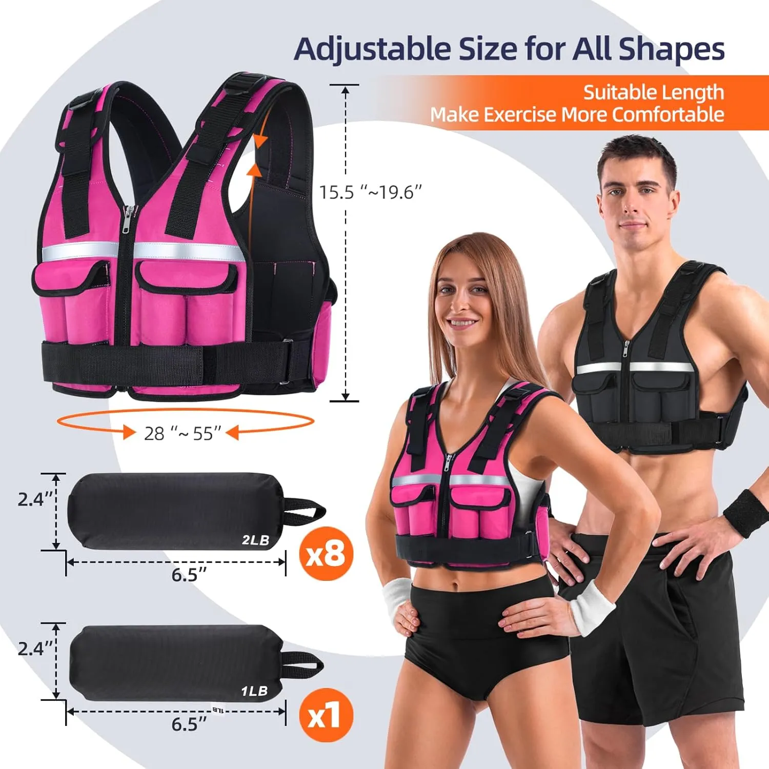 Adjustable Weighted Vest Weights Set: Sportneer 2-18 lbs/2-42 lbs Body Weight Vests 16 In 1 Fast Adjust Running Vest for Men Women Gym Home Workout Fitness Strength Training 2-18/42 lbs Removable