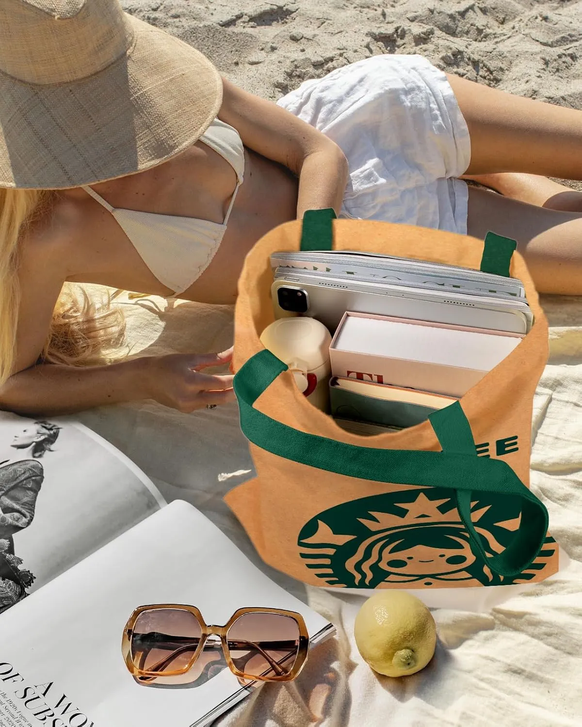 Aesthetic Canvas Tote Bag - Reusable Shoulder Tote Bag for Women Lady Casual Vacation, Shopping, Work, Gym