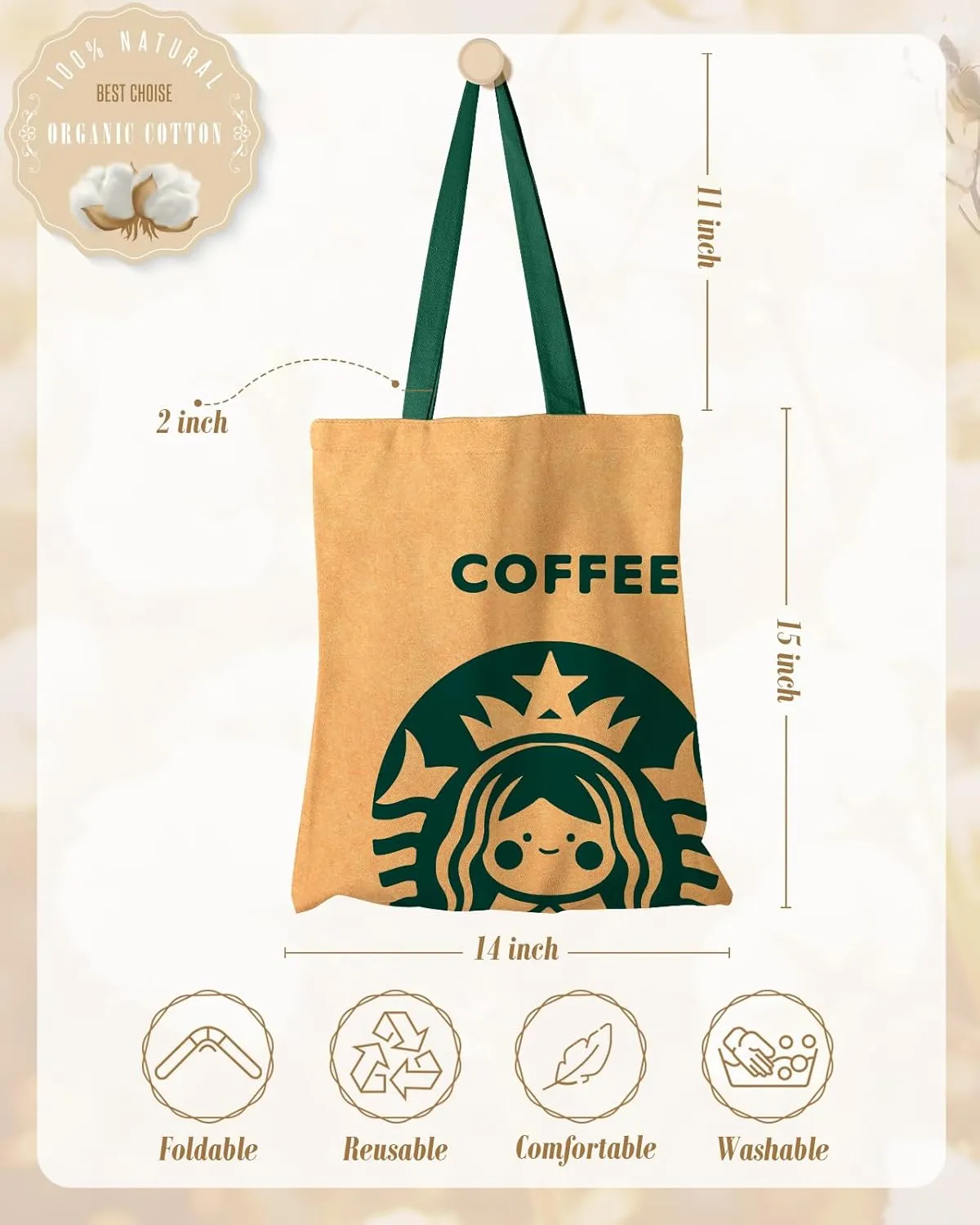 Aesthetic Canvas Tote Bag - Reusable Shoulder Tote Bag for Women Lady Casual Vacation, Shopping, Work, Gym