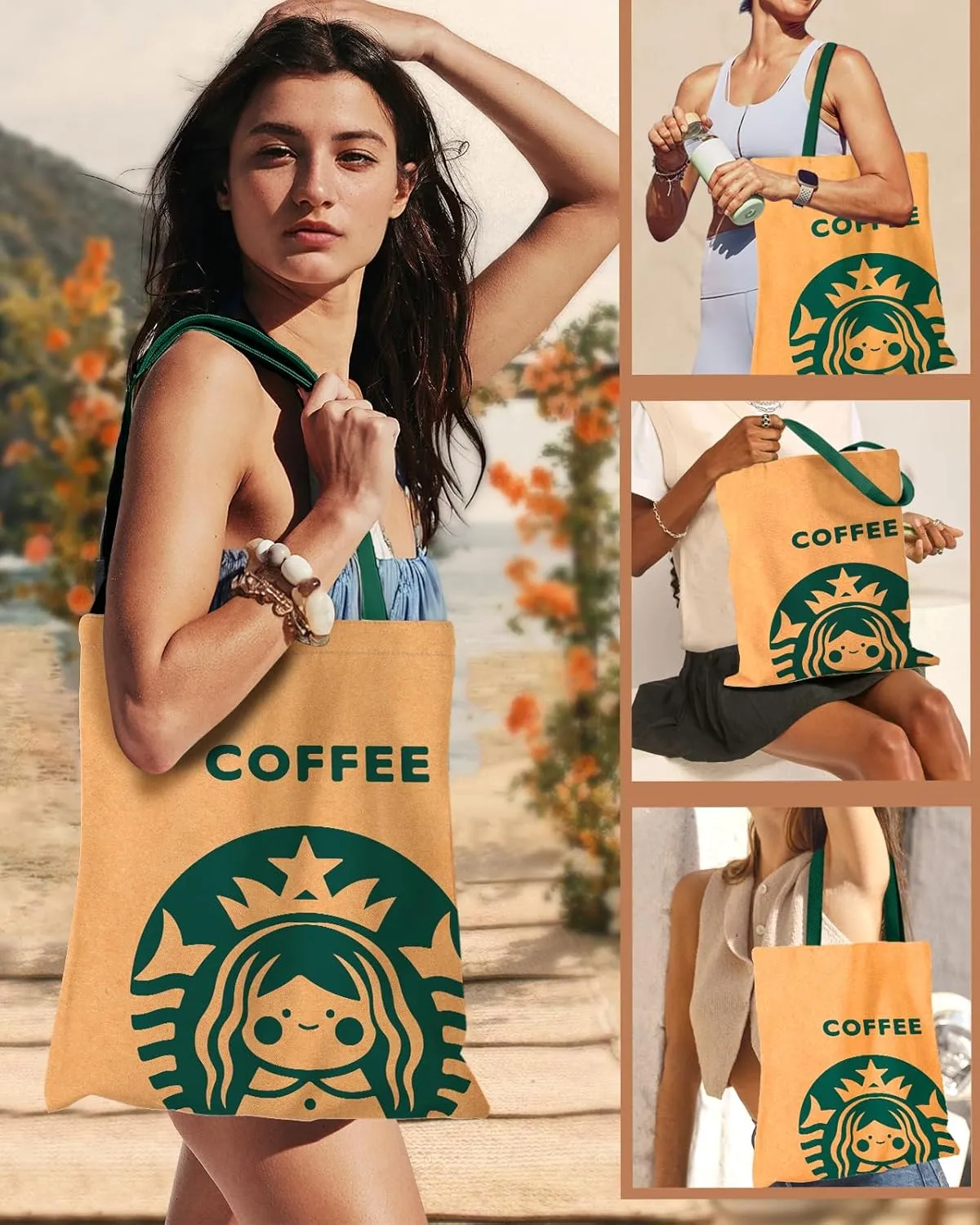Aesthetic Canvas Tote Bag - Reusable Shoulder Tote Bag for Women Lady Casual Vacation, Shopping, Work, Gym
