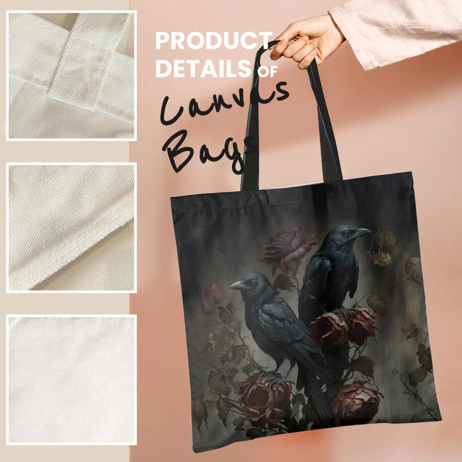 Aesthetic Goth Canvas Tote - Witchy Gothic Bag for Women, Goth Gifts