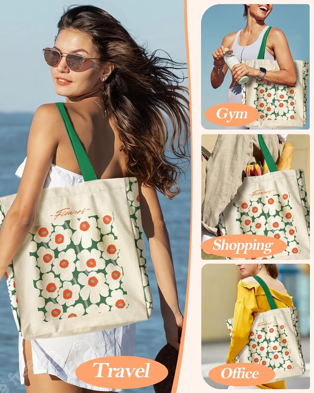 Aesthetic Heavy Canvas Tote Bag - with Pocket for Women Large Size 14''×16''×3.5'' Cloth Cotton Bags for Shopping